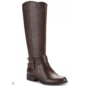 Style & Co Maliaa Wide-Calf Riding Boots Brown Knee High Block Heel NWT